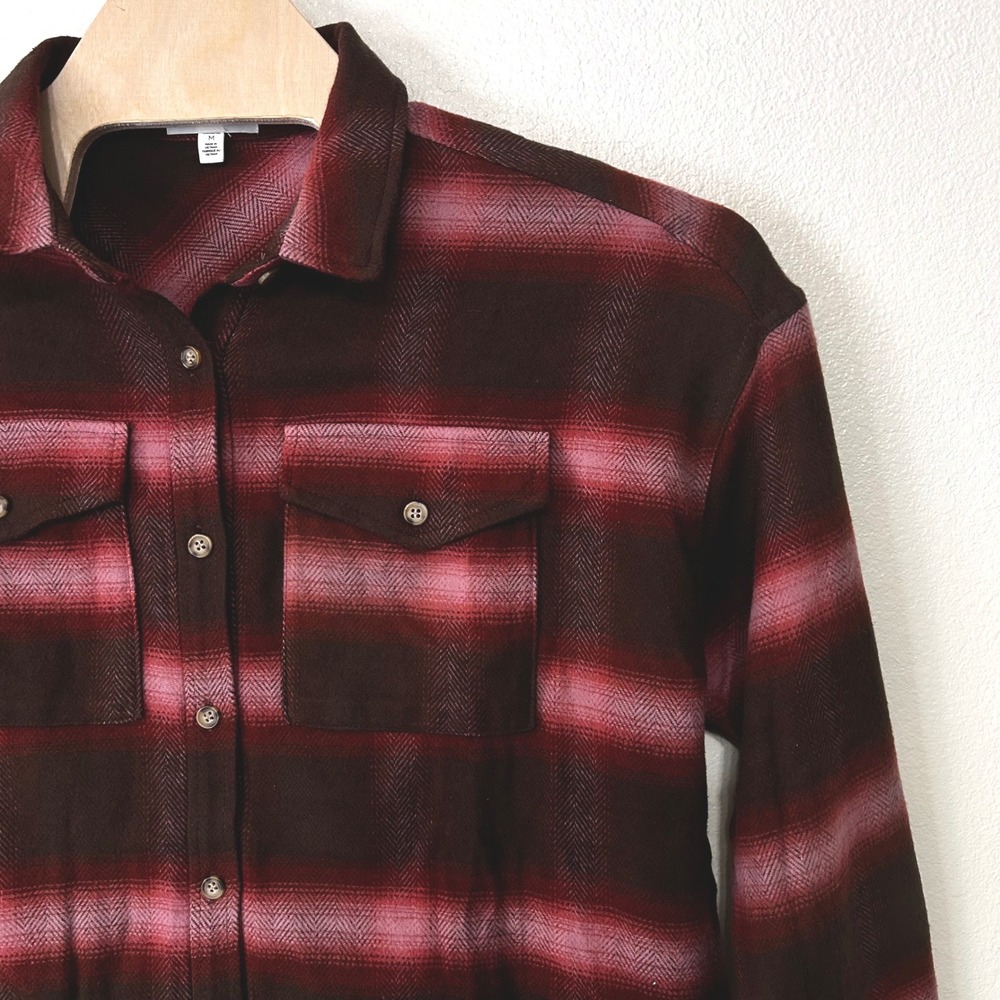 NWOT BP Women's M Brown Burgundy Plaid Flannel Shacket Oversized Cotton Grunge - Picture 3 of 7